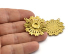 Brass Badge Charm, 2 Raw Brass Rosette Charm Pendants With 1 Loop, Earrings (35x32mm) N0949