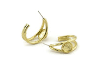 Brass Earring Post, 2 Raw Brass Textured Earrings, Pad Size - 8mm N0952