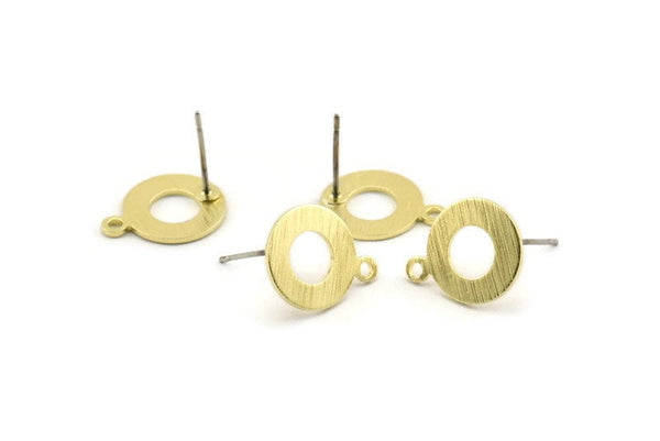 Brass Circle Earring, 10 Textured Raw Brass Circle Stud Earrings With 1 Loop (15x12x0.80mm) M362 A1627