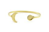 Brass Moon Cuff,  Raw Brass Moon And Planet Cuff Stone Setting With 1 Pad -  Pad Size 10mm N0982