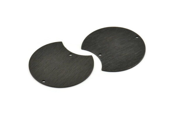 Black Moon Charm, 2 Textured Oxidized Black Brass Moon Stamping Blanks With 2 Holes, Connectors (35x28x0.80mm) M104