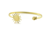 Brass Sun Cuff,  Raw Brass Sun Cuff Stone Setting With 1 Pad -  Pad Size 6mm N1035