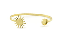 Brass Sun Cuff,  Raw Brass Sun Cuff Stone Setting With 1 Pad -  Pad Size 10mm N1034