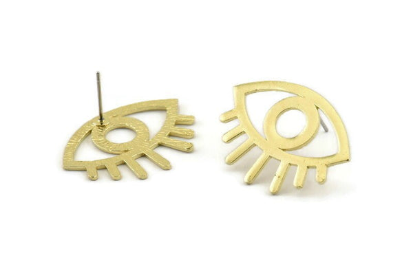 Brass Eye Earring, 4 Raw Brass Eye Stud Earrings (29x1mm) N1030