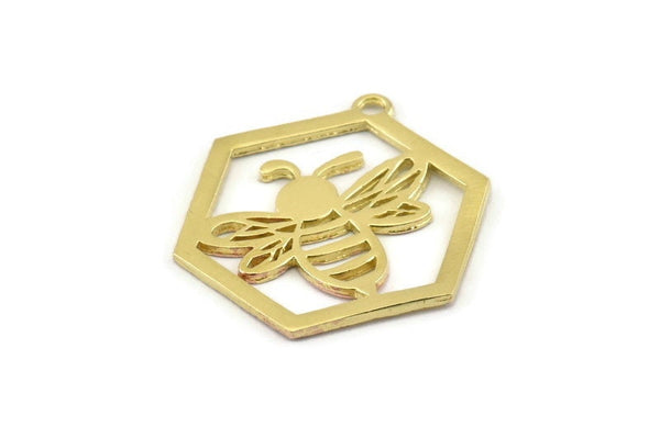 Brass Bee Charm, 2 Raw Brass Bee Charms With 1 Loop, Pendants, Findings (30x28x1.5mm) N1379