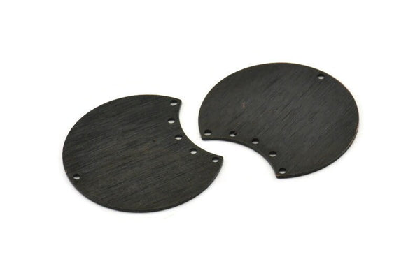 Black Moon Charm, 2 Textured Oxidized Black Brass Moon Stamping Blanks With 6 Holes, Connectors (35x28x0.80mm) M107