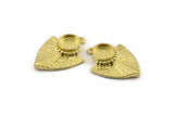 Brass Badge Charm, 2 Raw Brass Rosette Charms With 1 Loop, Pendants, Earrings - Pad Size : 8mm (26x19mm) N1124