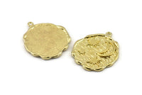 Brass Moon Charm, 2 Raw Brass Moon And Sun Charms With 1 Loop (32x27mm) N1140