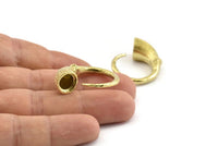 Brass Ring Setting, 2 Raw Brass Horn Ring With 1 Stone Setting - Pad Size 8mm N1138