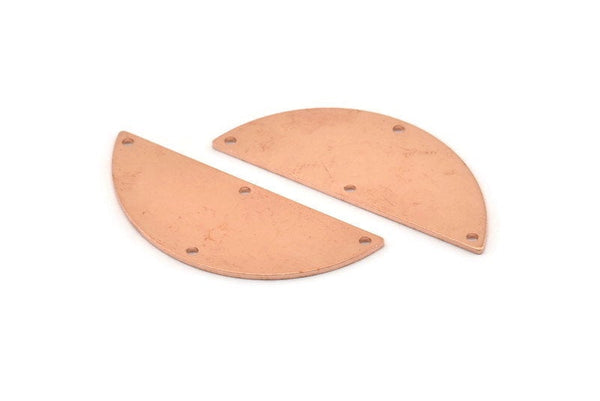 Semi Circle Charm, 6 Raw Copper Half Moon Connectors With 4 Holes, Stamping Blank (39x15x0.80mm) M533