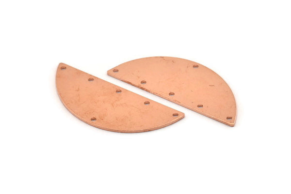 Semi Circle Charm, 6 Raw Copper Half Moon Connectors With 6 Holes, Stamping Blank (39x15x0.80mm) M536