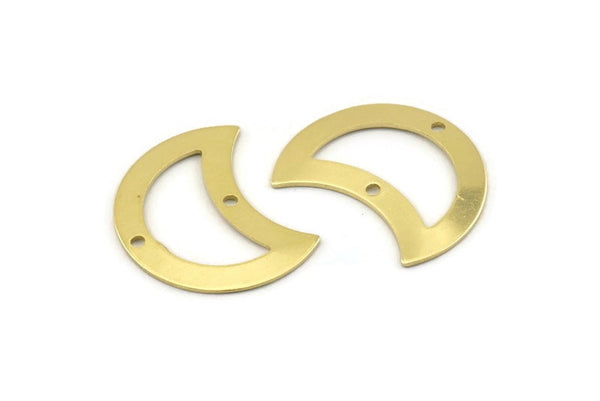 Brass Moon Charm, 12 Raw Brass Moon Charm With 2 Holes, Blanks, Findings (25x15x0.70mm) M772