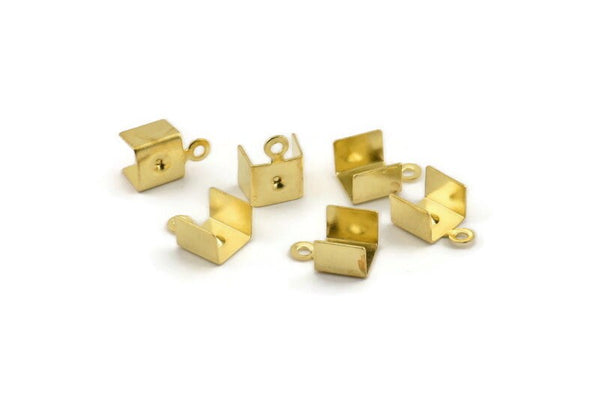 Brass Crimp End, 50 Raw Brass, Brass Cord Ends, Ribbon Crimp Ends, Crimp Connectors, Crimp Ends (7x11mm) A0642