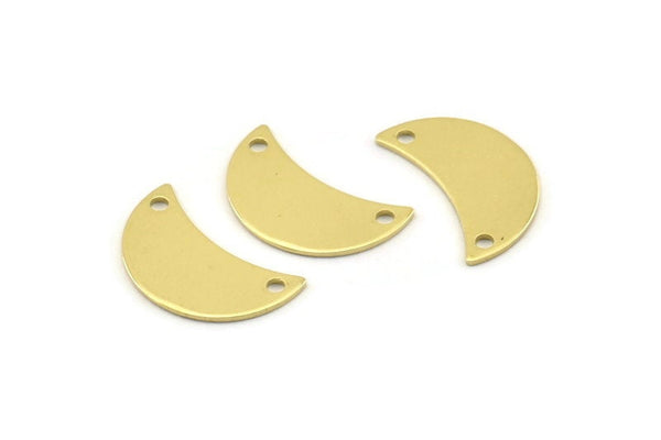 Brass Moon Charm, 12 Raw Brass Moon Charm With 2 Holes, Blanks, Findings (18x8.5x0.70mm) M741