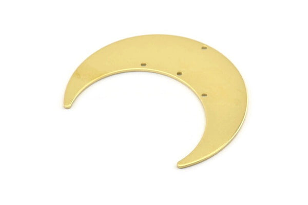 Brass Moon Charm, 4 Raw Brass Crescent Moon Charms With 4 Holes, Stamping Blanks (50x15x0.90mm) M843