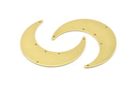 Brass Moon Charm, 4 Raw Brass Crescent Moon Charms With 6 Holes, Stamping Blanks (50x15x0.90mm) M842