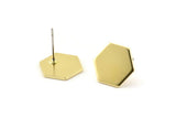 Brass Hexagon Earring, 8 Raw Brass Hexagon Stud Earrings (12.5x1mm) A0959 A1669