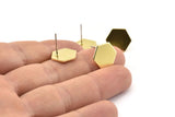 Brass Hexagon Earring, 8 Raw Brass Hexagon Stud Earrings (12.5x1mm) A0959 A1669