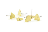 Brass Heart Earring, 12 Raw Brass Heart Stud Earrings (9mm) B0201 A1682