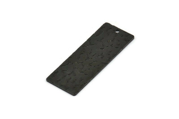 Black Rectangle Bar, 4 Textured Oxidized Black Brass Rectangle Charms With 1 Hole (40x15x0.85mm) U019