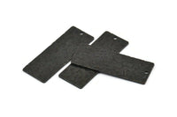 Black Rectangle Bar, 4 Textured Oxidized Black Brass Rectangle Charms With 1 Hole (40x15x0.85mm) U019