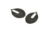 Black Oval Charm, 6 Oxidized Black Brass Wavy Oval Charms With 1 Loop (21x30x0.60mm) D1106