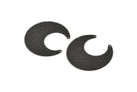 Black Moon Charm, 6 Hammered Oxidized Black Brass Horn Charms With 2 Holes (30x13.5x0.50mm) D1243