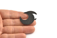 Black Moon Charm, 6 Hammered Oxidized Black Brass Horn Charms With 2 Holes (30x13.5x0.50mm) D1243