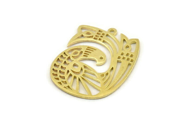 Brass Bird Charm, 2 Raw Brass Bird Charms With 1 Loop, Findings (33x26x1mm) N1476