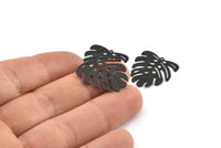 Black Monstera Charm, 12 Textured Oxidized Black Brass Monstera Leaf Charms With 1 Loop (21x22x0.5mm) D872 S1167