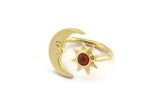 Brass Ring Settings, 2 Raw Brass Moon And Sun Ring With 1 Stone Setting - Pad Size 4mm N1497