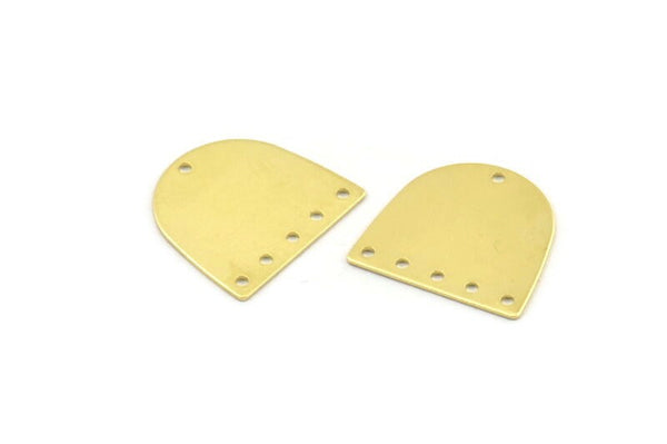 Brass D Shape,  24 Raw Brass D Shape Charms With 6 Holes, Brass Blanks (16x17x0.50mm) M1047