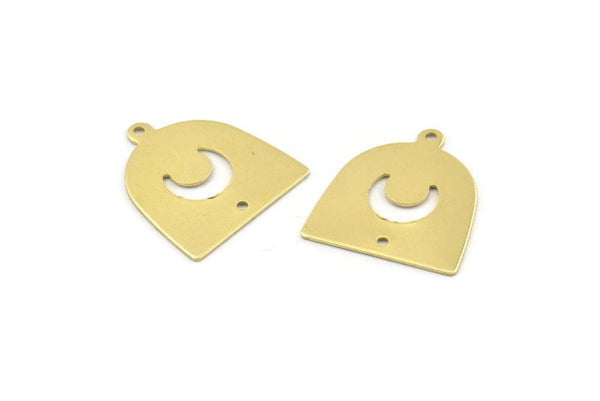 Brass Moon Charm, 24 Raw Brass D Shape Charms With 1 Loop And 1 Hole (18x17x0.50mm) M1070