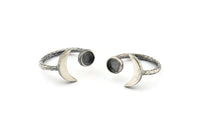 Silver Ring Settings, 925 Oxidized Silver Moon And Planet Ring With 1 Stone Setting - Pad Size 6mm BS 1964