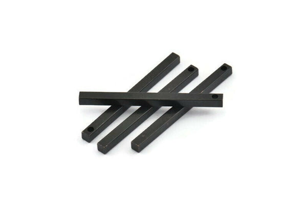 Black Necklace Bar, 6 Oxidized Black Brass Necklace Bars With 1 Hole, Charms, Pendants (2.5x2.5x35mm) D0237