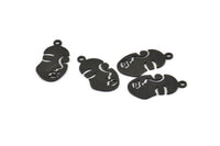 Black Face Charm, 24 Oxidized Black Brass Face Charms With 1 Loop (20x11x0.60mm) D608 H0939