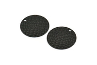 Black Round Charm, 6 Textured Oxidized Black Brass Round Charms With 1 Hole (20mm) F053