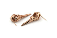 Bird Skull Earring, 2 Rose Gold Plated Brass Bird Skull Stud Earrings (32x11x10mm) N0492 A1290