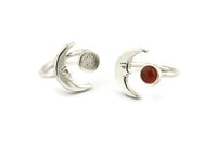 Silver Ring Settings, 925 Silver Moon And Planet Ring With 1 Stone Setting - Pad Size 6mm N1495