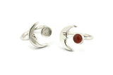 Silver Ring Settings, 925 Silver Moon And Planet Ring With 1 Stone Setting - Pad Size 6mm N1495