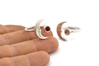 Silver Ring Settings, 925 Silver Moon And Planet Ring With 1 Stone Setting - Pad Size 4mm N1496