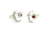 Silver Ring Settings, 925 Silver Moon And Sun Ring With 1 Stone Setting - Pad Size 4mm N1497