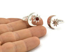 Silver Ring Settings, 925 Silver Moon And Sun Ring With 1 Stone Setting - Pad Size 4mm N1497