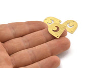 Brass Moon Charm, 24 Textured Raw Brass D Shape Charms With 3 Holes (16x17x0.50mm) M01318