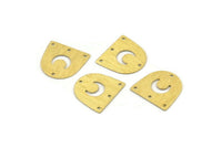 Brass Moon Charm, 24 Textured Raw Brass D Shape Charms With 4 Holes (16x17x0.50mm) M01323