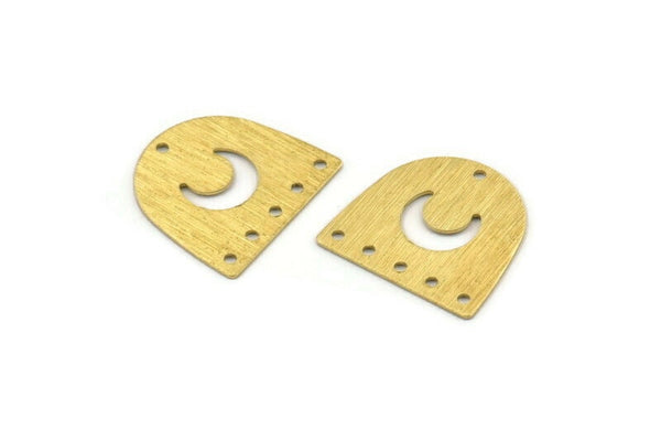 Brass Moon Charm, 24 Textured Raw Brass D Shape Charms With 6 Holes (16x17x0.50mm) M01321