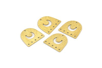 Brass Moon Charm, 24 Textured Raw Brass D Shape Charms With 6 Holes (16x17x0.50mm) M01321