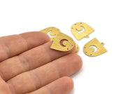 Brass Moon Charm,  24 Textured Raw Brass D Shape Charms With 1 Loop And 3 Holes (18x17x0.50mm) M01322