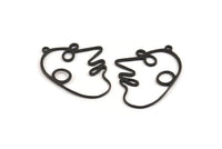 Black Face Charm, 4 Oxidized Black Brass Face Charms With 1 Loop (36x26x0.80mm) D0636