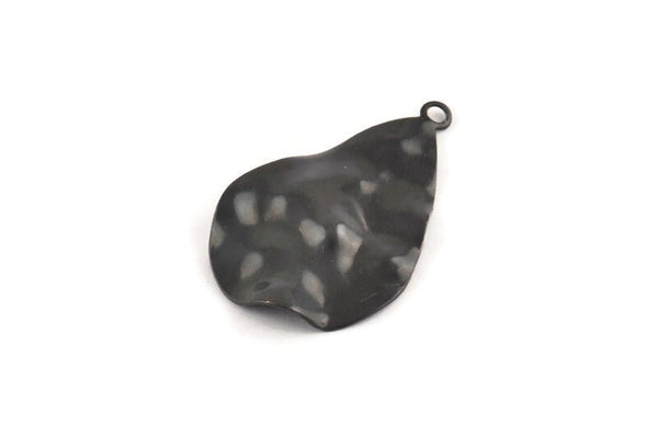 Black Drop Charm, 6 Oxidized Black Brass Wavy Drop Charms With 1 Loop (33x21x0.40mm) D0560